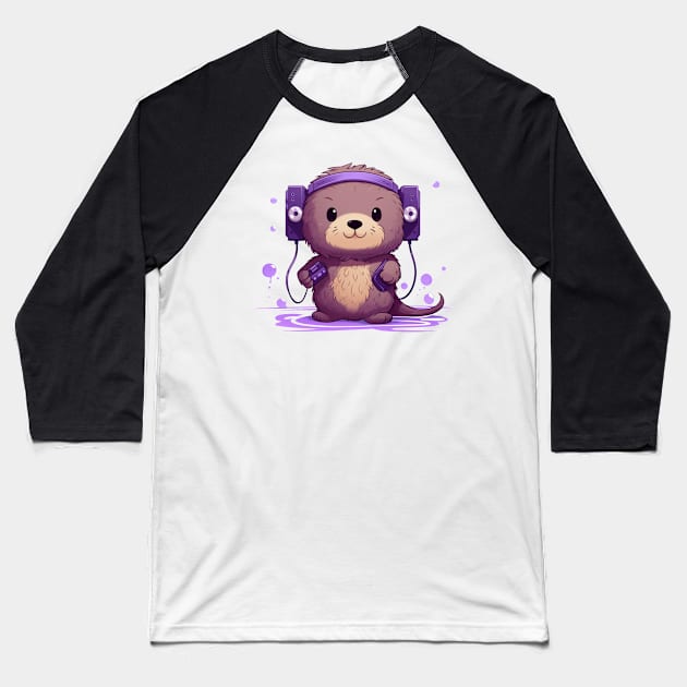 Kawaii sea otter listen music on the Purple tape cassette Baseball T-Shirt by MilkyBerry